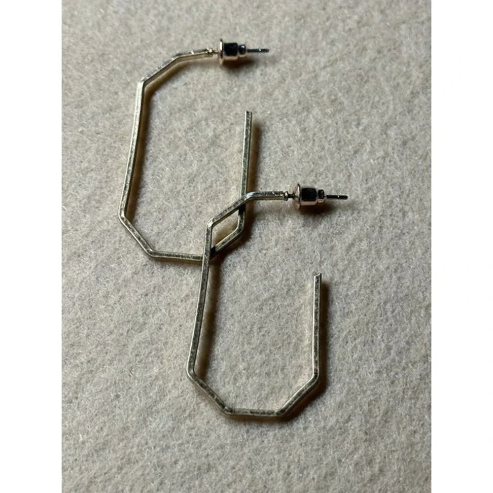BP. Gold Tone Geometric Hexagon Hoop Earrings Hammered Modern NWT New Boho